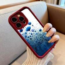Funda para iPhone con borde negro diseño floral azul con flores y salpicaduras de pintura estilo acuarela para uso diario y protección elegante - Negro - Ver 6