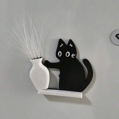 1 Magnete per frigorifero con gattino che spinge un vaso, magnete per frigorifero utilizzabile per composizioni floreali e per conservare i baffi degli animali domestici, contenitore per raccogliere i baffi dei gatti, magnete decorativo a forma di vaso, forniture per decorazione d'ufficio e casa, mini vasi, regali per festival e compleanni