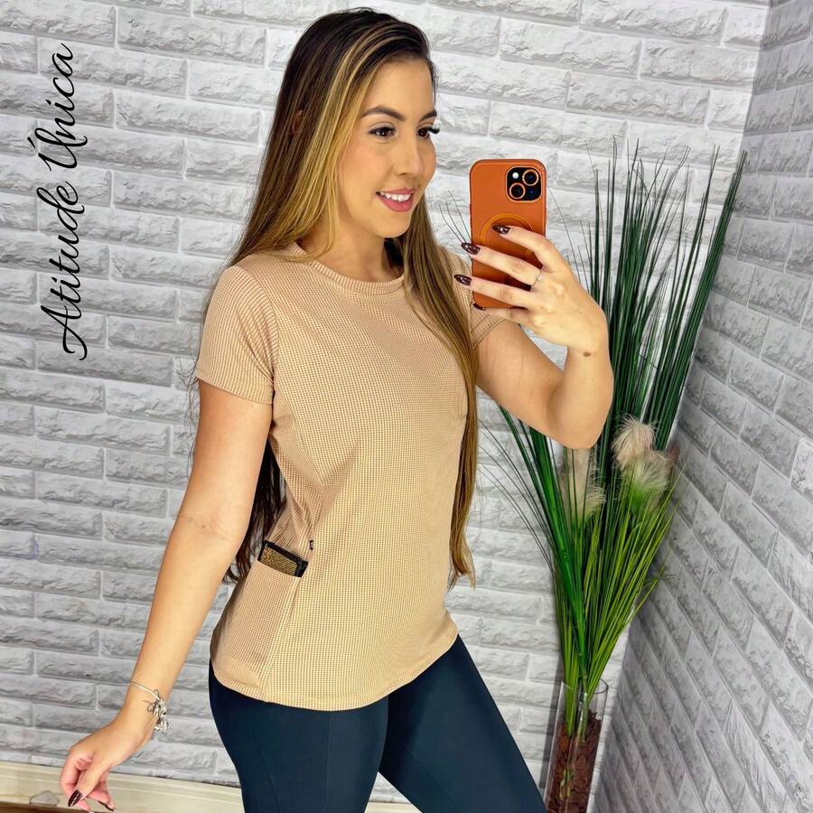 Women's Dry Fit Blouse With Pocket | Fitness, Gym, Leggings, Butt Cover-Up, Tulle, Workout T-Shirt, Tank Top, Cropped Top - 米色 - 查看 1