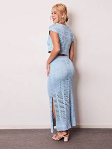 elegante  Casual  Sensual    Tricô    Renda    Praia  Férias  Jardim  Sessão de fotos  Noite - Azul bebê - Visão 3