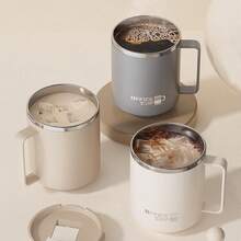 1个450/500毫升304不锈钢咖啡杯，带手柄和盖子，双层保温咖啡杯，防漏茶牛奶水杯，耐热饮水杯，适合学生和成人居家、学校、宿舍、办公室、户外露营、野餐、旅行、返校等场合使用。 - 彩色 - 查看 10