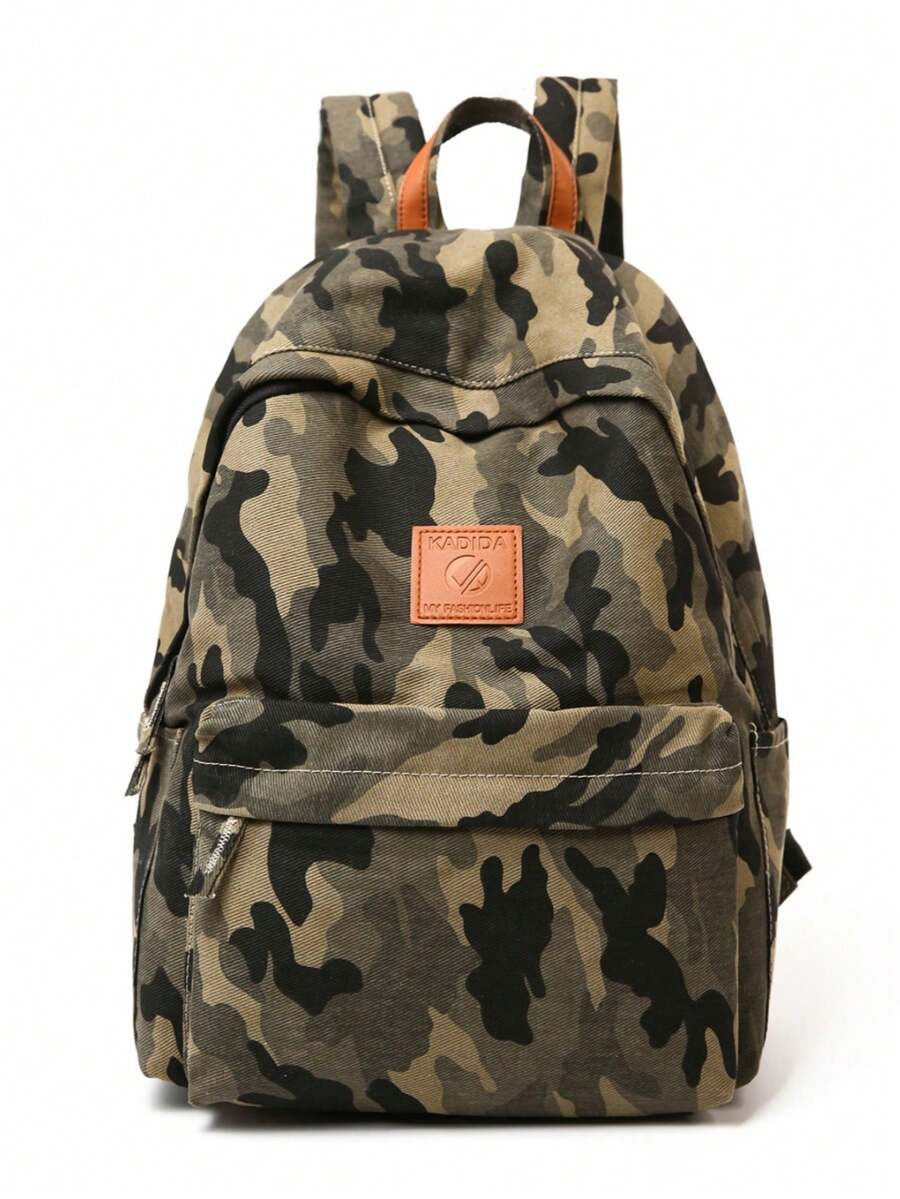 Nueva mochila de gran capacidad versátil, ligera y de estilo coreano de moda con estampado de camuflaje, para uso al aire libre, ir al trabajo y viajar - verde camuflaje - Ver 1