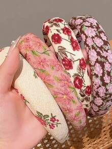 1件复古花卉发箍，乡村风格海绵宽边发圈，多功能皇冠发箍配饰 - 彩色 - 查看 2