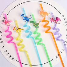 12/6pcs Reusable Cartoon Dinosaur Straws, PET Plastic Material, Fun Straws, Dinosaur Theme Party Birthday Straw Decorations, Small Gift - Multicolor - View 4
