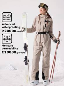 VECTOR MOTION Bộ đồ trượt tuyết Aeris 3L có lớp đệm, unisex, chống thấm nước, chống mài mòn, thoáng khí, co giãn, dành cho trượt tuyết ngoài trời mùa đông với ván đơn/đôi. - Màu Khaki - Xem 2