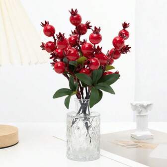 5PCS/10PCS Artificial Flower Pomegranate Branch, For New Year, Christmas, Easter, St. Patrick's Day Decorations, Wedding, Garden, Porch, Restaurant, Living Room Home Floral Arrangement, Decorative Artificial Fruit