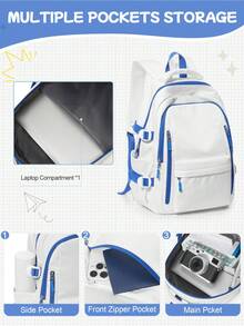 轻便笔记本电脑背包，适合学生、旅行、徒步、上学等各种场合，可爱耐用，大容量便携，适合户外、旅行、徒步、上学等。新旧版本随机发货。 - 藍白色 - 查看 6