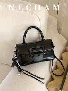 1pc Minimalist Fashion Street Handbag Small Bag, PU Material, Women Commuter Shoulder Bag - Black - View 8