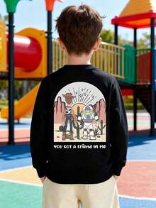 Disney Toy Story Double-Sided Print Fall/Winter Kids' Crewneck Sweatshirt Perfect For Boys' Everyday Play Long-Sleeve Top Ideal As A Christmas Gift - Black - View 3