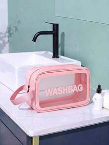 2pcs 1Pink Medium Makeup Bag 1 Pink Bear Pendant,Pouch,Makeup Pouch,Travel Essential - Multicolor - View 2