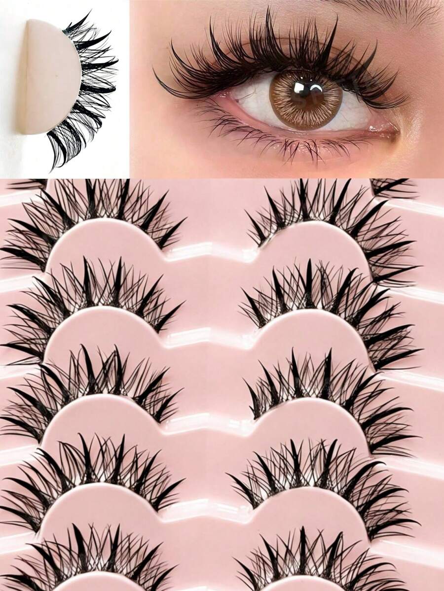 7对漫画湿润妆效透明带仿貂毛假睫毛Y2K风格尖刺夸张睫毛嫁接化妆工具 - 漫畫款濕睫毛 - 查看 1