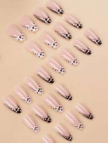 24片杏仁形美甲贴纸，闪亮波点法式美甲风格，简约优雅，可重复使用，适合女性日常生活和旅行美甲用品 - 彩色 - 查看 3