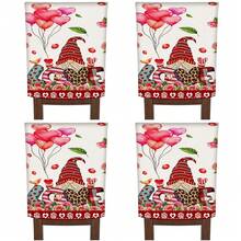 2PCS/4PCS/6PCS Valentine's Day Dwarf Holding Balloons Multicolored Striped Heart Linen Chair Cover, Removable And Easy To Clean, Suitable For Anniversary, Wedding, Kitchen Dining Table, Party Chair Decoration And Protection - Multicolor - View 9
