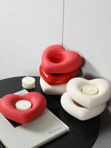 3 nowoczesne, minimalistyczne ceramiczne świeczniki w kształcie serca z tackami, kreatywna dekoracja stołu jadalnego i świąt - Wielokolorowe - Zobacz 6