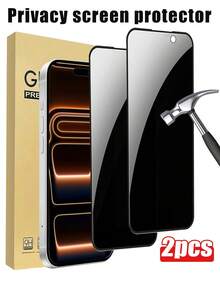 2片装隐私保护钢化玻璃屏幕保护膜,黑色边框,印有隐私图案,兼容 11-17 Pro Max系列 - 黑色 - 查看 40