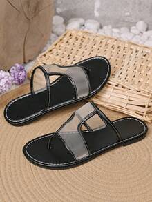 Women's Fashion Casual Netted Woven Pattern Open Toe Flat Slide Sandals, Lightweight Luxurious Style Suitable For Daily Wear And Commuting - Black - View 11