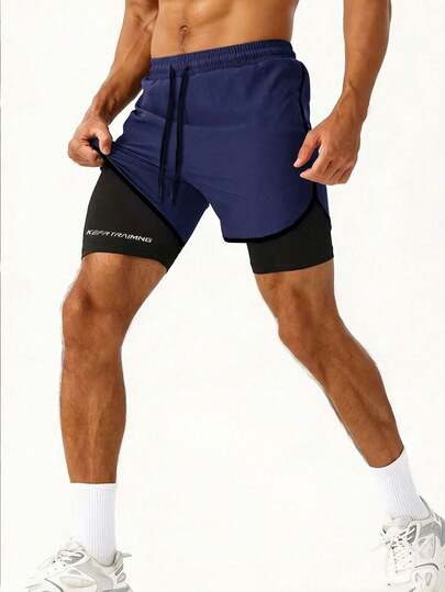 Pantalones cortos deportivos de 2 en 1 para hombres con mallas de compresión - Negro, tela transpirable, bolsillos laterales, adecuados para correr, baloncesto, fútbol, gimnasio y actividades al aire libre, pantalones cortos deportivos multifuncionales | Diseño deportivo | Ajuste cómodo