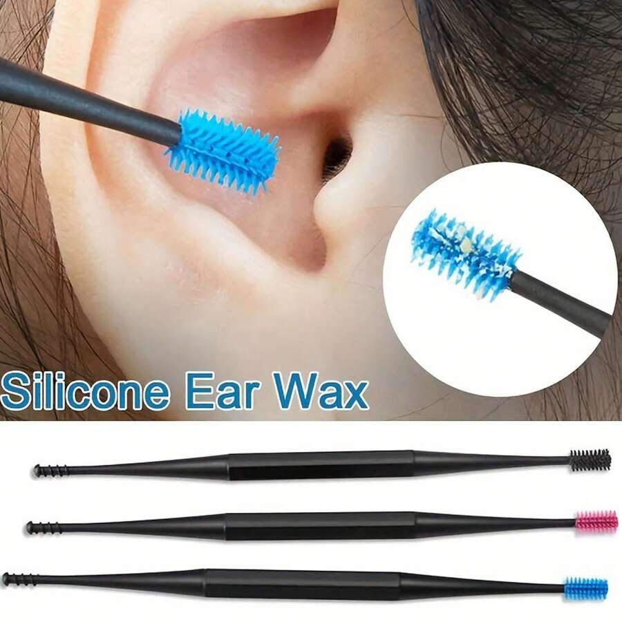 3pcs Ear Hole Double-Ended Cleaning Stick, Made Of Soft Silicone That Won't Hurt The Ears. Washable And Reusable. Available In Pink, Blue And Black. Suitable For Daily Ear Cleaning,Earrings,Ear Cleaner,Travel Essential,,Back To School,Valentine's Day