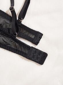 2 piezas Conjunto de lencería con sujetador con aros y tanga, con tirantes de espagueti y bordados semitransparentes, adecuado para el Día de San Valentín - Negro - Ver 7