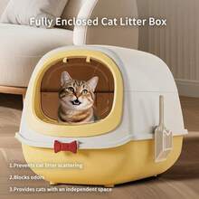 Cute 3-In-1 Cat House – Scratcher, Bed & Play Tunnel With Hanging Pom Balls, Durable Structure For Up To 20 Lbs & Ideal Christmas Gift - MD-cAT2+QE-yELLOW - View 6