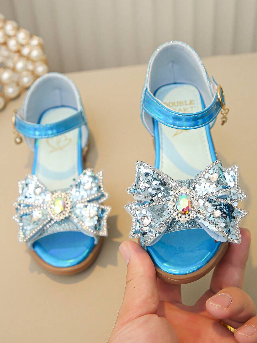 Zapatos de vestir de princesa con tacón bajo y flor para niñas, ideales para bodas y fiestas - Azul - Ver 1