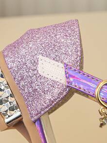 Girls' Shiny Mary Jane Low Heel Princess Floral Wedding Party Dress Shoes - Purple - View 5