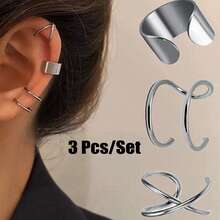 3入組男女皆適用的簡約無須穿耳的耳夾耳環,不鏽鋼時尚耳環,中性款式