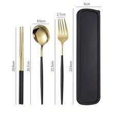 410不锈钢便携式餐具套装 - 3件套（筷子、勺子、叉子）