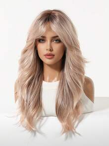 Ombre Champagne Colored Natural Looking Long Curly Wig, Dark Roots, Heat Resistant Cosplay Wig For Women - Champagne - View 4