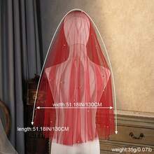 1pc Minimalist Faux Pearl Bridal Christmas Theme Veil, Vintage Red Lightweight Tulle Wedding Accessory Valentine's Day Accessories - Red - View 6