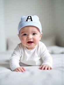 1 buah Topi Bayi Lembut & Hangat dengan 26 Huruf, Cocok untuk Bayi Baru Lahir, Hadiah Luar Biasa untuk Ibu dan Bayi - Baby Blue - View 3
