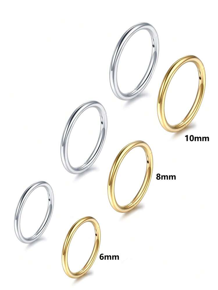 6PCS Dual-Purpose Nose Ring & Earring Set In Gold & Silver, Stainless Steel, 6/8/10mm Sizes - Everyday Versatile Fashion Jewelry Sets For Women, Perfect For Casual Wear And Any Occasion - As Shown In the Figure - View 10