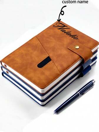 1pc Leather Cover Notebook, Business Office Customizable Logo, Thick Wholesale Memo Pad, Text Customization