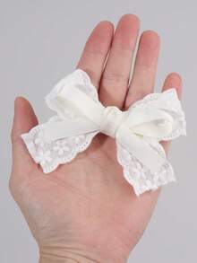 2 chiếc kẹp tóc nơ trắng, phụ kiện tóc nơ ren, kẹp cá sấu thời trang, thích hợp để sử dụng hàng ngày và làm quà tặng dự tiệc cho bé gái. - trắng - Xem 3