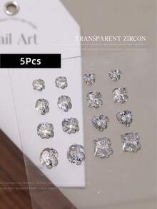 5/10 piezas Nuevos productos terminados de cristal de imitación de zirconia transparente para decoración de uñas, adornos de uñas con forma de corazón/óvalo/bola brillante y apilable de alta gama, suministros para uñas - Blanco - Ver 17