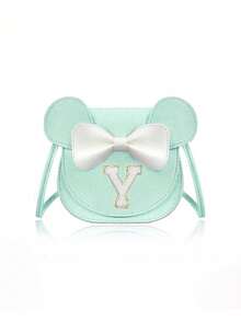 1个女童钱包，可定制字母，可爱米老鼠耳朵和蝴蝶结设计，斜挎包礼品 - 藍色 - 查看 11