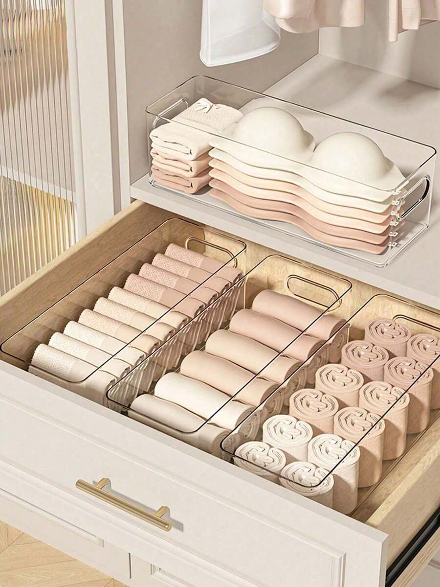 4/2/1pcs Transparent Desktop Storage Box, Underwear, Bra, Socks, Cosmetics, Phone Case, Kitchen Fridge Drawer Organizer, Multipurpose Plastic Container For Home, Suitable For Kitchen, Bedroom, Drawers - Multicolor - View 1