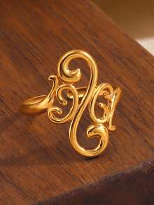 1枚不锈钢极简主义18K镀金几何线条开口戒指，适合女性日常佩戴 - 彩色 - 查看 2