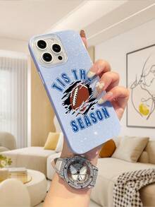 1pc Premium Blue IMD Glitter Phone Case, Football Letter Print Pattern Shockproof Protective Cover, Compatible With Iphone//OPPO/Vivo/Redmi//Transsion Series - Blue - View 4