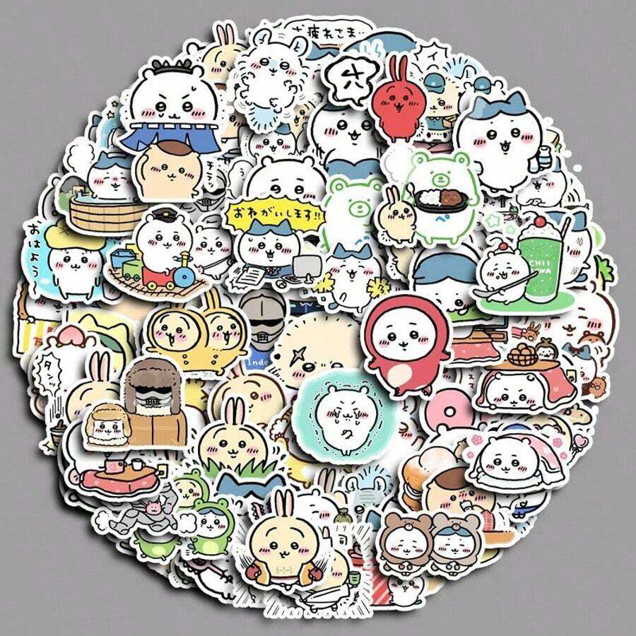 100张/套 芝川卡通贴纸 原创可爱笔记本装饰材料 新年礼物、情人节礼物、复活节礼物（随机款式） - 彩色 - 查看 1