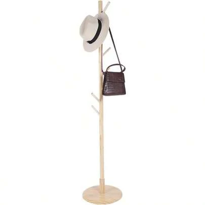 Cloth Hangers Stand Wooden Freestanding Clothes Organizer Assembled With 8 Hooks Versatile Cloth Hanging Tree For Coat Hat Bags Scarf Suitable For Home Or Office Original Color