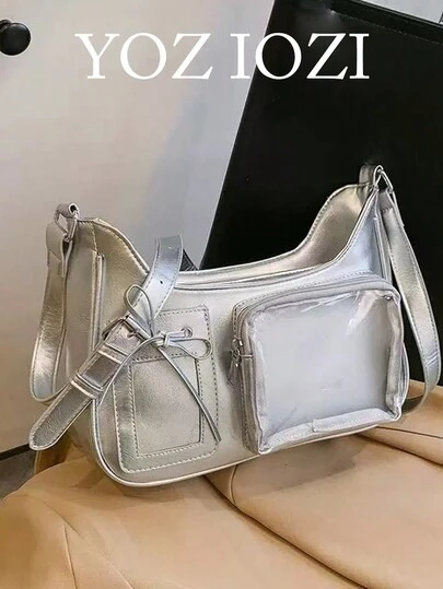 2025新款日式蝴蝶结装饰单肩斜挎包，透明动漫/休闲工作日常手提包女士