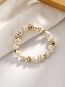 1pc Handmade Bohemian Turquoise Beaded Bracelet, Unique Design, & Versatile - Beige - View 3