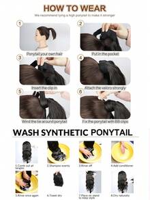 20 Inch Long Wavy Ponytail Hair Extensions, Synthetic Heat Resistant Clip-In Ponytail Extensions, Wrap Around Long Curly Wavy Ponytail For Women - Multicolor - View 8