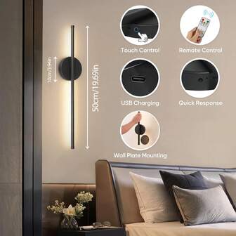 Rechargeable Type-C Wall Lamp, 50/80cm, Black/Gold, With Remote Control, Dimmable, Timer Function, Magnetic Installation, Suitable For Bedrooms, Studies, Living Rooms And Stairwells, Easy To Install