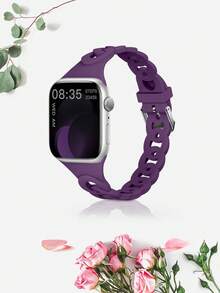 Women's Fashion Breathable Waterproof Silicone Watch Band Strap Suitable For 38mm 40mm 41mm 42mm 44mm 45mm 49mm, Perforated Chain Waist Design Applicable For Series SE 9/8/7/6/5/4/3/2/1 Smartwatch Accessories - Red - View 12