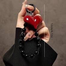 红色爱心串珠手机腕带 - 耐用ABS树脂DIY工艺配件，带金属扣，时尚实用，可保护手机，手机腕带，手机配件，爱心吊坠，金属扣连接，兼容安卓及大多数智能手机，送给母亲、家人、朋友、孩子、生日、节日的礼物 - 大紅愛心 - 查看 3