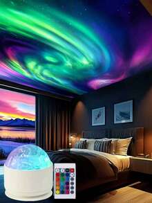 1pc Northern Lights Atmosphere Lamp, Dynamic & Romantic, Starry Sky Projection Light, Colorful Rotating Mood Lamp For Bedroom - Multi-color light - View 3