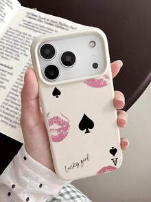 1pc Fashionable Personalized Playing Card Lip Slogan Pattern Milky White Liquid Straight Edge Phone Case Compatible With IPhone 16/16Pro/16Plus/15/15ProMax/15Pro/11/12/13/14ProMax/11Pro/11ProMax/12Pro/12ProMax/13Pro/13ProMax/14Pro/14ProMax, Soft Case, High-End Creative - Multicolor - View 2