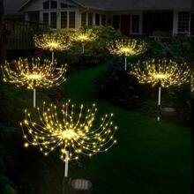 2/4 Packaging Outdoor Solar Fireworks Light - DIY Decoration, Used For Routes, Gardens, Courtyards, Parties, Weddings, Festivals, Christmas Decorations, Solar Flooring, Lawn Lights, Halloween Decorative Lights Solar Firework Light - Warm White - View 5